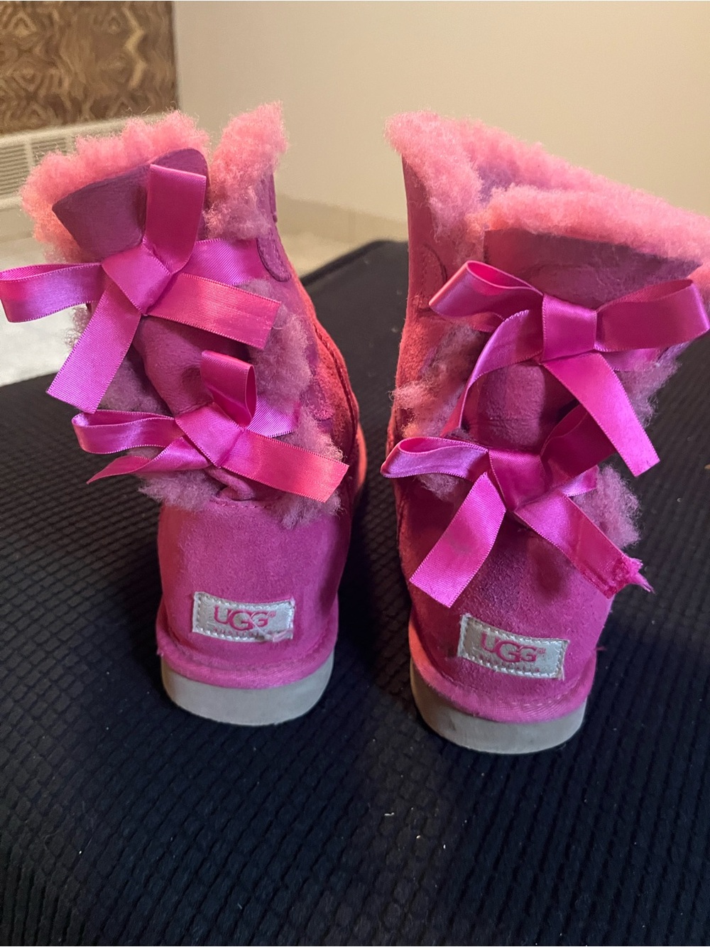 UGG Hot Pink Satin Bow Sheepskin Bootie
